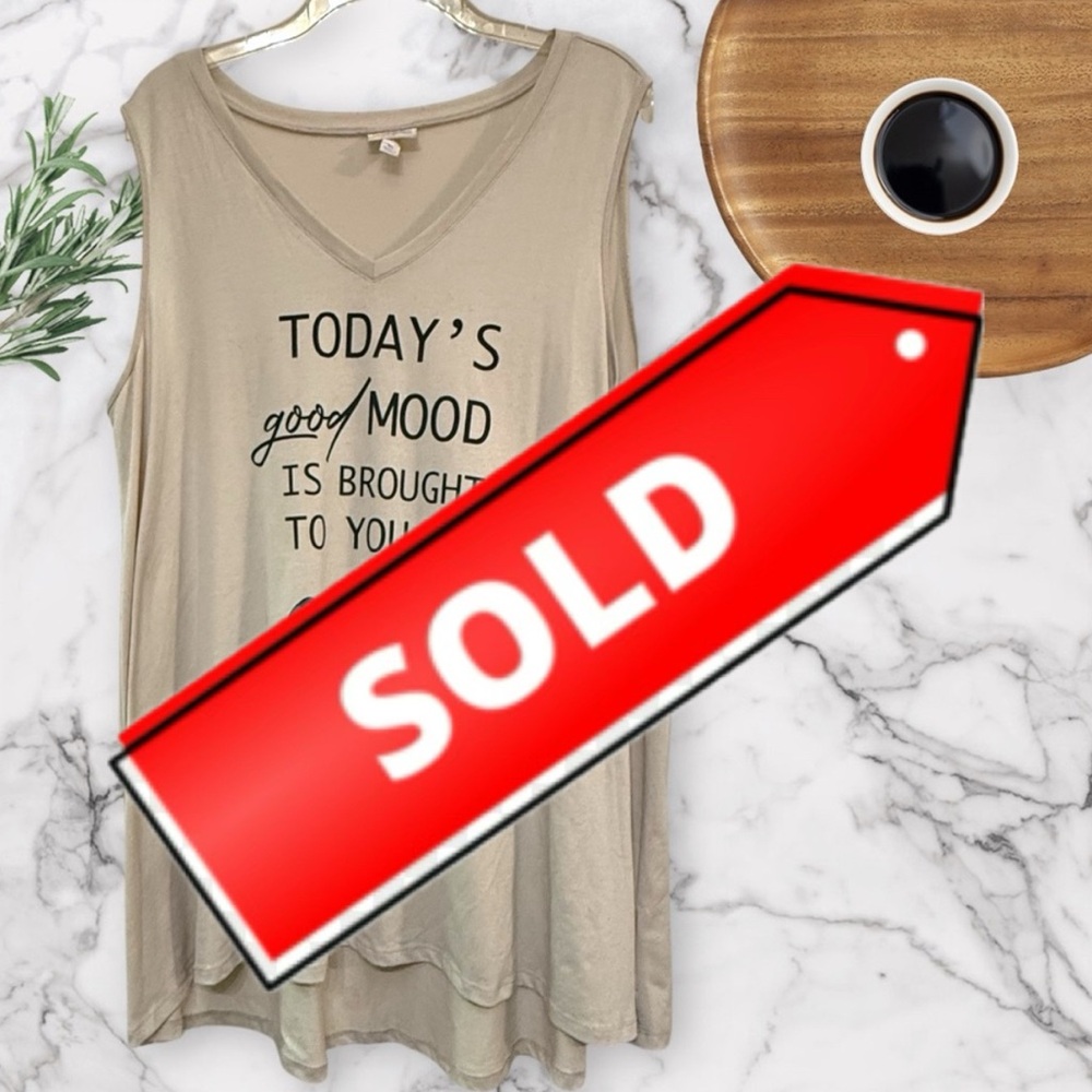 Lularoe “Kristina” - XL Gray/Beige Graphic TankTop with cute coffee phrase